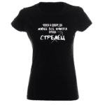 Дамска тениска Човек Среща Стрелец в бял и черен цвят.