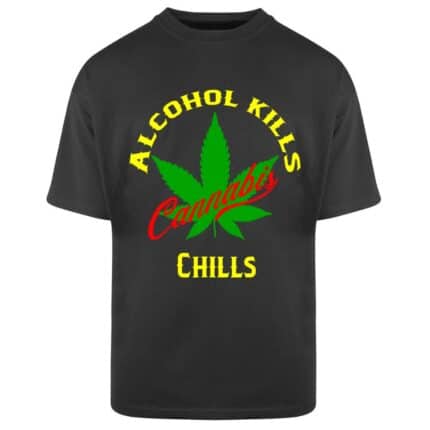 Мъжка Черна Овърсайз Тениска Alcohol Kills Cannabis Chills