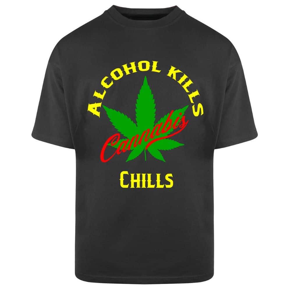 Мъжка Черна Овърсайз Тениска Alcohol Kills Cannabis Chills Мъжка Черна Овърсайз Тениска Alcohol Kills Cannabis Chills