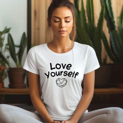 Дамска тениска Love Yourself в бял и черен цвят.