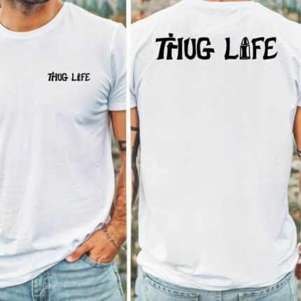 бяла мъжка тениска Thug Life