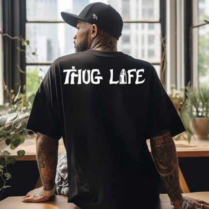 Мъжка овърсайз тениска Thug Life в черен цвят