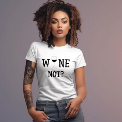 Дамска тениска Wine Not? в бял и черен цвят.