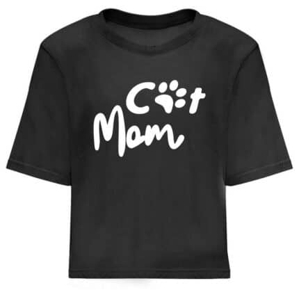 Дамска Кроп Топ Тениска Cat Mom