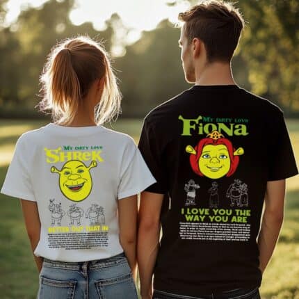 Тениски за двойки Shrek and Fiona